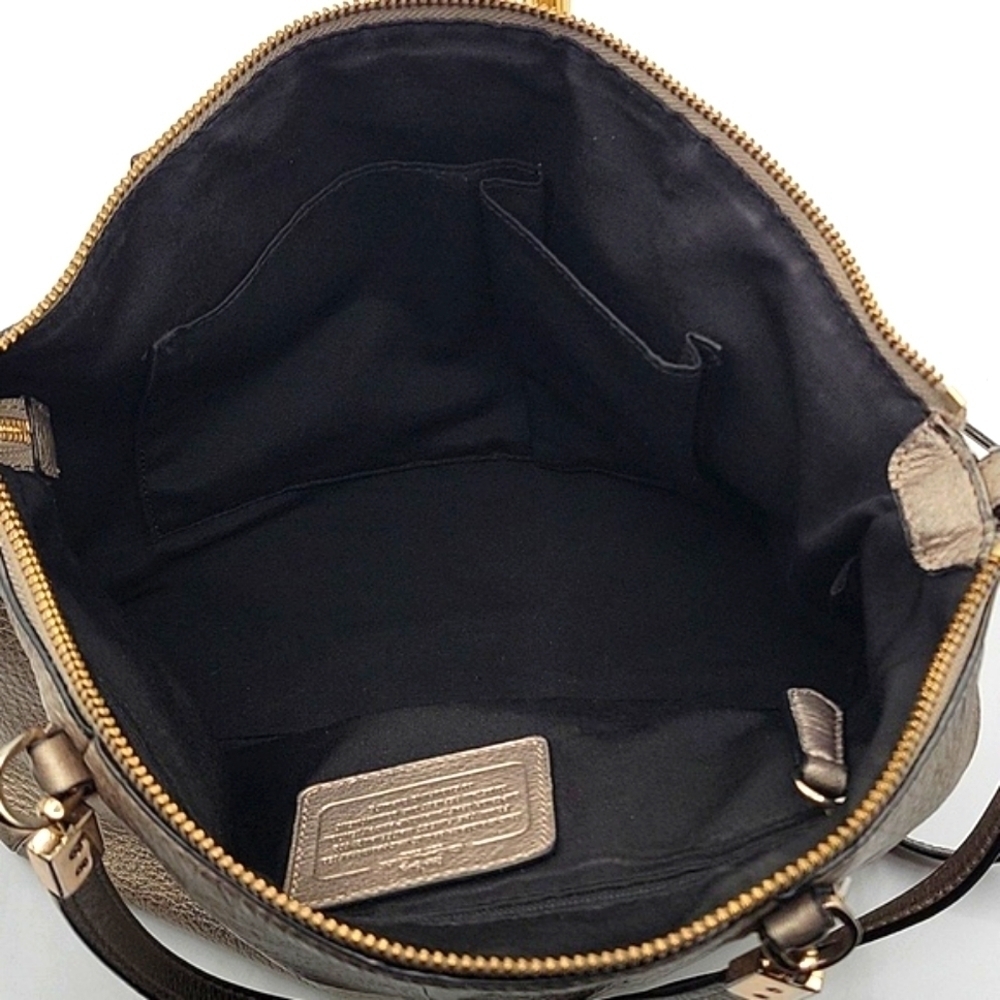 COACH Satchel w/ Crossbody Strap Metallic Pebbled Soft Leather Gold Hardware - Picture 10 of 13